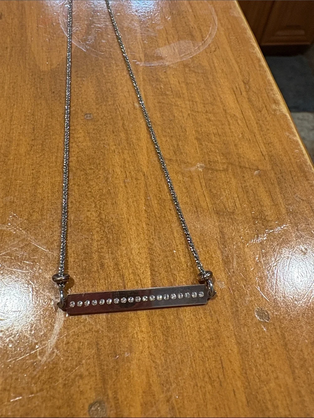 Silver & Rosegold Crystal Bar Necklace - Minimalist Everyday Pendant